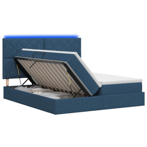 vidaXL LED Opslagbed met Matras Blauw 200 x 200 cm Stof