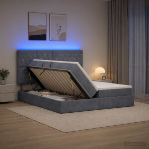 vidaXL LED Opslagbed met Matras Donkergrijs 180 x 200 cm Fluweel