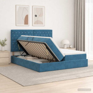 vidaXL Opslag bed met hoofdeinde Donkerblauw 200 x 200 cm Fluweel