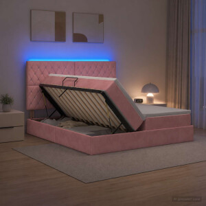 vidaXL LED Opslagbed met Matras Roze 180 x 200 cm Fluweel