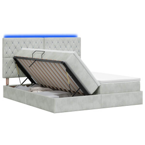 vidaXL LED Opslagbed met Matras Lichtgrijs 200 x 200 cm Fluweel