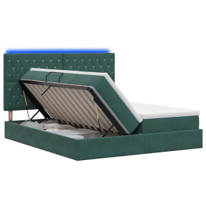 vidaXL LED Opslagbed met Matras Donkergroen 200 x 200 cm Fluweel