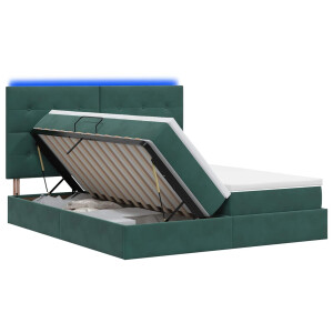 vidaXL LED Opslagbed met Matras Donkergroen 200 x 200 cm Fluweel