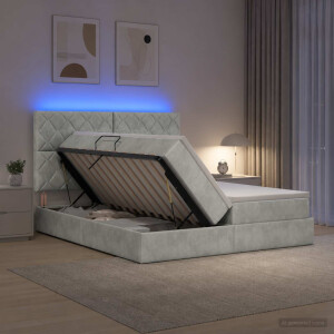 vidaXL LED Opslagbed met Matras Lichtgrijs 200 x 200 cm Fluweel