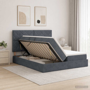 vidaXL Opslag bed met hoofdeinde Donkergrijs 200 x 200 cm Fluweel