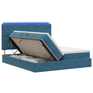 vidaXL LED Opslagbed met Matras Donkerblauw 180 x 200 cm Fluweel