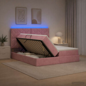 vidaXL LED Opslagbed met Matras Roze 200 x 200 cm Fluweel
