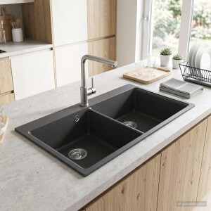 vidaXL Keuken Wasbak Dubbele Wasbak Graniet 86 x 51 x 30 cm Grafiet