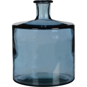 Mica Decorations Guan Fles Vaas - H26 x Ø21 cm - Gerecycled Glas - Blauw
