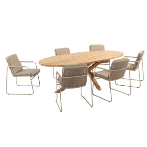 4 Seasons Outdoor Diningset Prado Ellips Parma Latte 7-delig Teak 240 x 115 cm