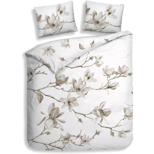 Heckettlane Dekbedovertrek Rio - Bedlinnen met Bloemen print - 200x220 cm - Wit - Dekbedhoes van 100% Katoen-Clip Sheared