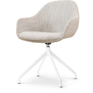 Nolon Nola-Mae Eetkamerstoel Draaibaar Beige Gemêleerd - met Armleuning - Stof - Wit Onderstel - Design - Scandinavisch - Comfortabel