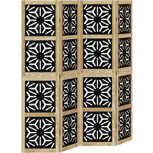 vidaXL - Kamerscherm - met - 4 - panelen - massief - paulowniahout - bruin - en - zwart