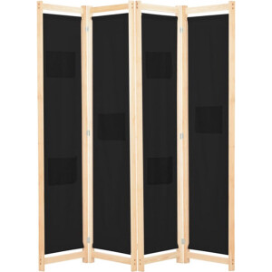 vidaXL - Kamerscherm - met - 4 - panelen - 160x170x4 - cm - stof - zwart