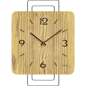 AMS W9700 - Wandklok - Analoog - Vierkant - Quartz - Metaal - Hout - LichtBruin/Beige - Zwart