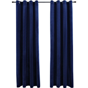 vidaXL - Gordijn - verduisterend - met - ringen - 2 - st - 140x175 - cm - fluweel - blauw