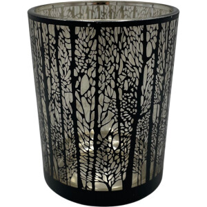 Waxinelicht bos bomen zwart theelichthouder windlicht glas rond 12,5 x 10 cm | HSH405664 | Stoer & Sober Woonstijl