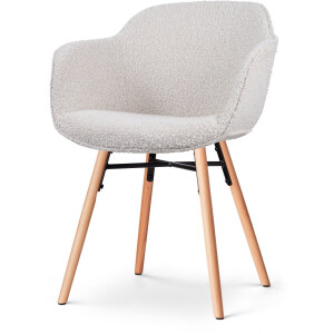 Nolon Nena-Mare Eetkamerstoel Bouclé Beige - met Armleuning - Stof - Houten Poten - Scandinavisch - Design