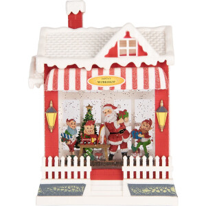 Clayre & Eef Kerstdecoratie met LED-verlichting en muziek Huis 18x9x26 cm / 3xAA Rood Kunststof