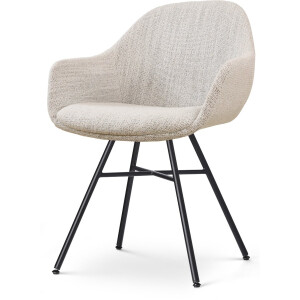 Nolon Noa-Mae Eetkamerstoel Beige Gemêleerd - met Armleuning - Stof - Zwart Metalen Poten - Design - Scandinavisch - Comfortabel