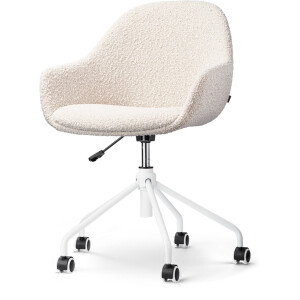 Nolon Nout-Mae Bureaustoel Bouclé Beige - Stof - Verstelbaar - Wieltjes - Wit Onderstel - Design - Comfortabel