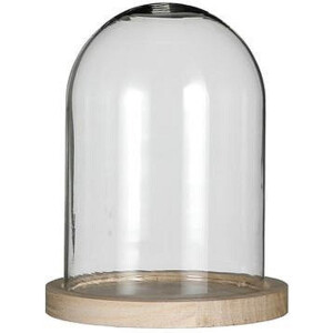 Ideas 4 Seasons Decoratie stolp - glas - houten plateau - D12 x H16 cm