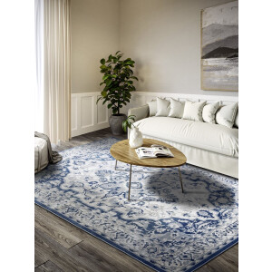 Villeroy & Boch - laagpolig vintage vloerkleed Gabrielle - Creme / Blauw 80x240 cm