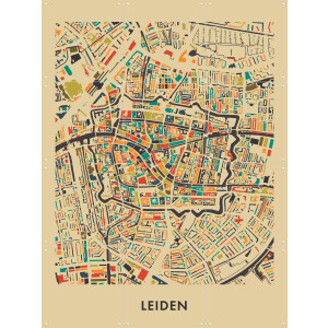 IXXI Leiden Mosaic Map, Kunst in Kaart - 60 x 80 cm - Gratis ophangtool - Grote wanddecoratie en posters - Grafisch Ontwerp, Geometrische Kunst