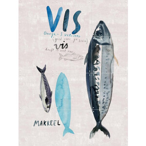 IXXI Vis, Signorinah - 60 x 80 cm - Gratis ophangtool - Grote wanddecoratie en posters - Illustraties, Aquarel, Keuken, Eetkamer, Woonkamer, Eten &