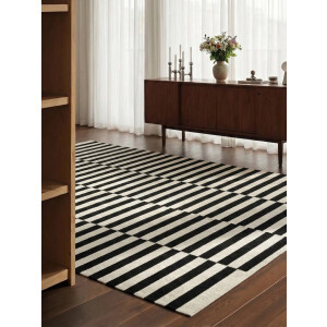 Flycarpets Wollen Vloerkleed Vika - Zwart / Wit - Laagpolig Tapijt - 120x180 cm