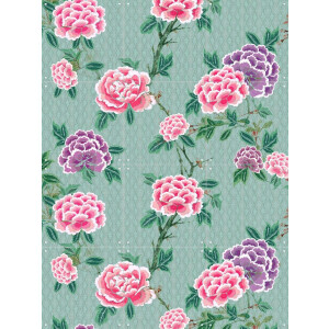 IXXI Chinoiserie Peonie Florals, Bloomery Decor - 60 x 80 cm - Gratis ophangtool - Grote wanddecoratie en posters - Aquarel, Kleurrijk, Vintage
