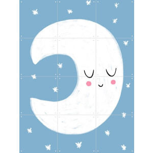 IXXI Little Blue Moon, BAINAI - 60 x 80 cm - Gratis ophangtool - Grote wanddecoratie en posters - Illustraties, Fantasierijk, Speels, Cartoonesk
