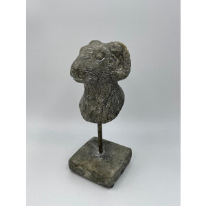 Decoratiebeeld Ram op voet stonegrey grijs steen maat S H20xB7,5CM | 121012 | Home Sweet Home | Stoer & Sober Woonstijl