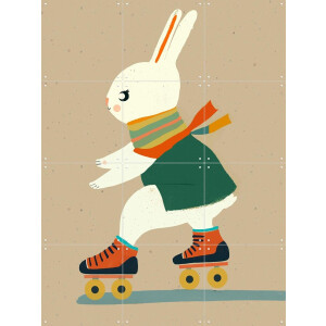 IXXI Inline Skating Bunny, Treechild & Various - 60 x 80 cm - Gratis ophangtool - Grote wanddecoratie en posters - Grafisch Ontwerp, Speels