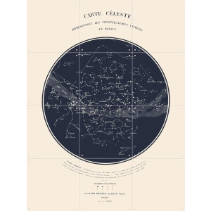 IXXI Carte Celeste Dark Blue, Aster Edition - 60 x 80 cm - Gratis ophangtool - Grote wanddecoratie en posters - Illustraties, Klassiek, Vintage