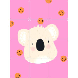 IXXI Smiley Koala, Stadse Spruiten | door Miek illustreert - 60 x 80 cm - Gratis ophangtool - Grote wanddecoratie en posters - Cartoonesk