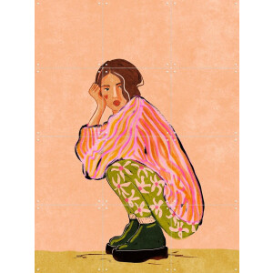 IXXI Sit Here With Me For A Moment, Raissa Oltmanns - 60 x 80 cm - Gratis ophangtool - Grote wanddecoratie en posters - Speels, Cartoonesk