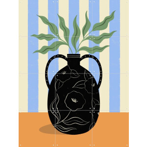 IXXI Leaves in Patterned Vase, Melissa Donne & Various - 60 x 80 cm - Gratis ophangtool - Grote wanddecoratie en posters - Grafisch Ontwerp