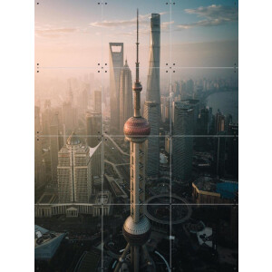 IXXI Aerial Shot Shanghai China, Tristan Zhou - 60 x 80 cm - Gratis ophangtool - Grote wanddecoratie en posters - Fotografie, Gang, Woonkamer