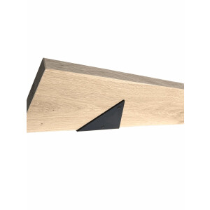 GoudmetHout Massief Eiken Wandplank - 220x20 cm - Plankdrager driehoekvorm Mat Zwart - Boekenplank - Muurplank