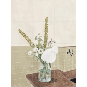 IXXI Vase with Flowers, Isabelle Vandeplassche - 60 x 80 cm - Gratis ophangtool - Grote wanddecoratie en posters - Aquarel, Illustraties, Keuken