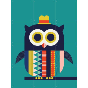 IXXI Owl, Ingela P. Arrhenius - 60 x 80 cm - Gratis ophangtool - Grote wanddecoratie en posters - Grafisch Ontwerp, Kleurrijk, Speels, Geometrische