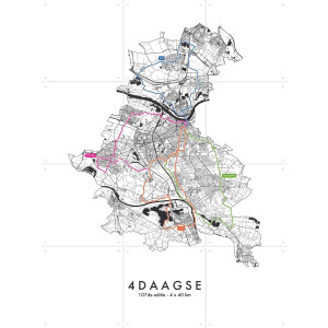IXXI De Nijmeegse 4Daagse 160km - 2025, Kunst in Kaart - 60 x 80 cm - Gratis ophangtool - Grote wanddecoratie en posters - Line art, Grafisch Ontwerp