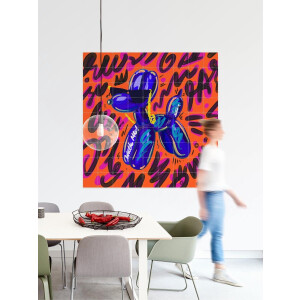 IXXI Balloon Dog - Orange, Pop-art by Tadej - 80 x 80 cm - Gratis ophangtool - Grote wanddecoratie en posters - Speels, Illustraties, Fantasierijk