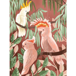 IXXI Cockatoos, Goed Blauw - 60 x 80 cm - Gratis ophangtool - Grote wanddecoratie en posters - Illustraties, Speels, Woonkamer, Vogels, Botanisch
