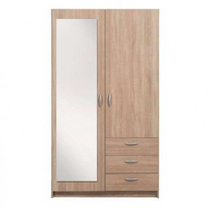 Kledingkast Varia 2-deurs inclusief spiegel - licht eiken - 175x97x50 cm - Leen Bakker