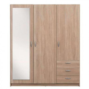 Kledingkast Varia 3-deurs inclusief spiegel - licht eiken - 175x146x50 cm - Leen Bakker