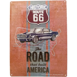 Wandbord - Historic Route 66 The Road That Build America – Zwarte Auto