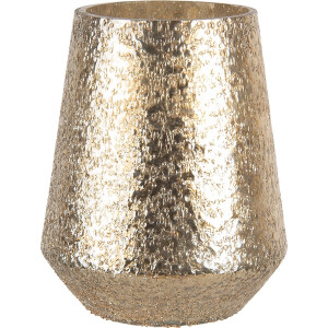 Clayre & Eef Glazen Theelichthouder Ø 16*20 cm Goudkleurig Glas Rond Waxinelichthouder Windlichthouder