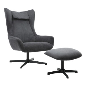 Artistiq Draaifauteuil 'Mendy' Met hocker, Rib, kleur Grijs